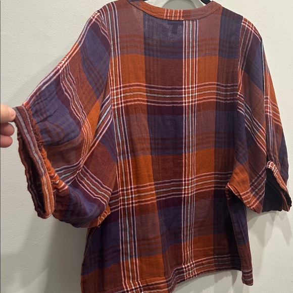 Garnet Hill Warm fall Plaid 100% organic Cotton Top blouse 3/4 sleeve size 8 - Picture 6 of 8